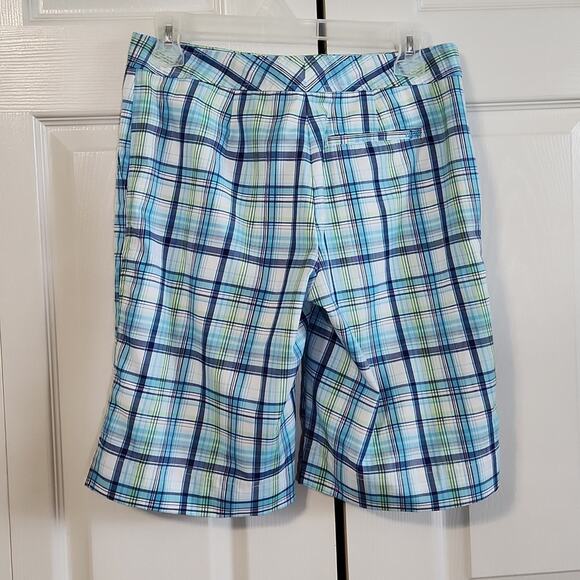 Izod Cool-FX Women's Blue Green & White Plaid Bermuda Shorts Size 2 Golfing - Picture 2 of 10
